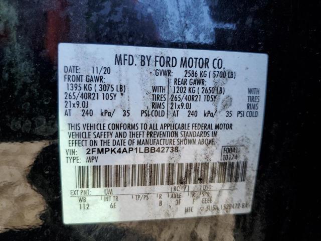 2FMPK4AP1LBB42738 - 2020 FORD EDGE ST BLACK photo 10