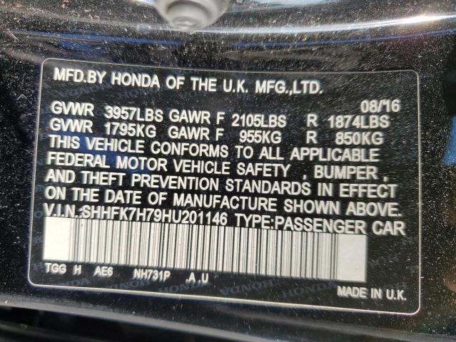 SHHFK7H79HU201146 - 2017 HONDA CIVIC EXL 黑色 照片 10