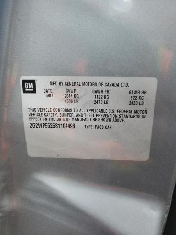 2G2WP552581104498 - 2008 PONTIAC GRAND PRIX SILVER photo 10