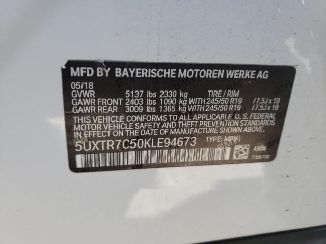 5UXTR7C50KLE94673 - 2019 BMW X3 SDRIVE3 WHITE photo 10