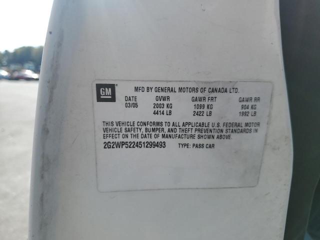 2G2WP522451299493 - 2005 PONTIAC GRAND PRIX თეთრი ფოტო 10