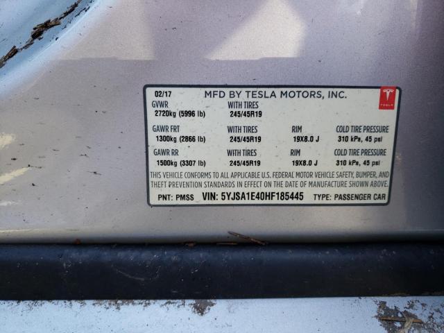 5YJSA1E40HF185445 - 2017 TESLA MODEL S Արծաթագույն լուսանկար 10