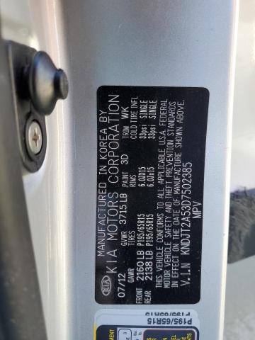 KNDJT2A53D7502385 - 2013 KIA SOUL SILVER photo 10