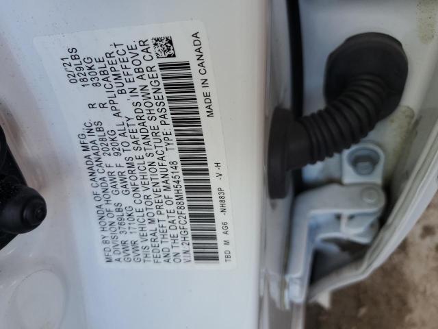 2HGFC2F88MH545148 - 2021 HONDA CIVIC SPOR 白色 照片 10