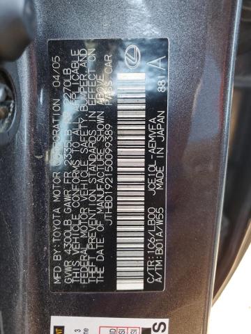 JTHBD192150099389 - 2005 LEXUS IS 300 GRAY photo 10