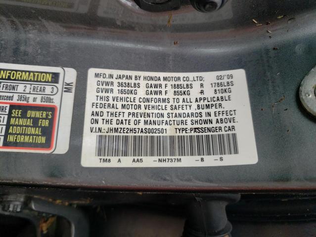 JHMZE2H57AS002501 - 2010 HONDA INSIGHT LX UNKNOWN - NOT OK FOR INV. photo 10