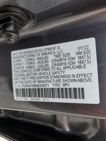 7FARW1H86NE000071 - 2022 HONDA CR-V EXL GRAY photo 10