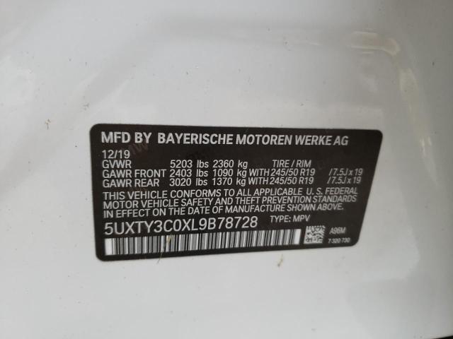 5UXTY3C0XL9B78728 - 2020 BMW X3 SDRIVE3 WHITE photo 10