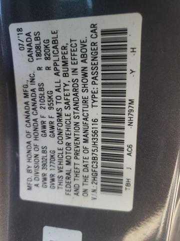 2HGFC3B75JH356116 - 2018 HONDA CIVIC EXL Boz foto 10