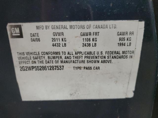 2G2WP552861287537 - 2006 PONTIAC GRAND PRIX ლურჯი ფოტო 10