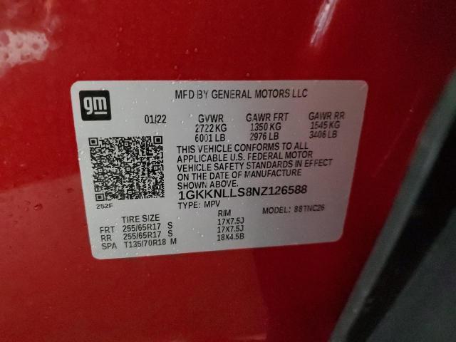 1GKKNLLS8NZ126588 - 2022 GMC ACADIA AT4 RED photo 10