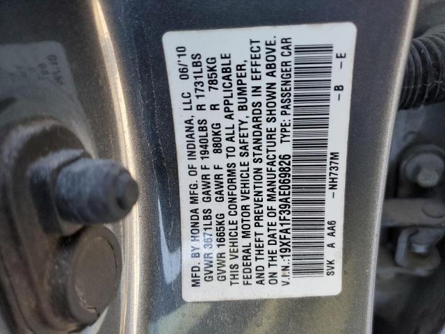 19XFA1F39AE069826 - 2010 HONDA CIVIC VP GRAY photo 10