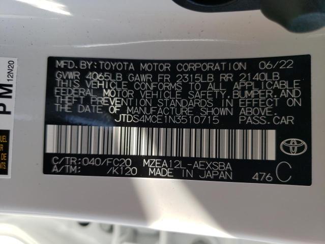 JTDS4MCE1N3510715 - 2022 TOYOTA COROLLA SE WHITE photo 10