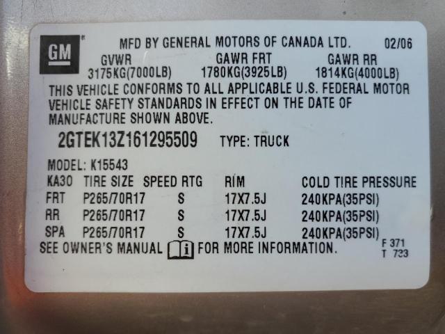 2GTEK13Z161295509 - 2006 GMC SIERRA GOLD photo 10