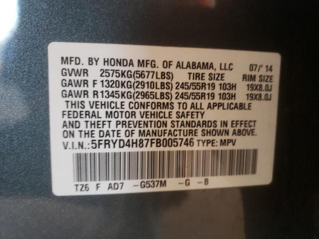 5FRYD4H87FB005746 - 2015 ACURA MDX ADVANC GRAY photo 10