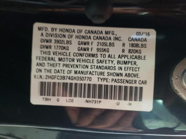 2HGFC3B74GH350770 - 2016 HONDA CIVIC EXL 黑色 照片 10