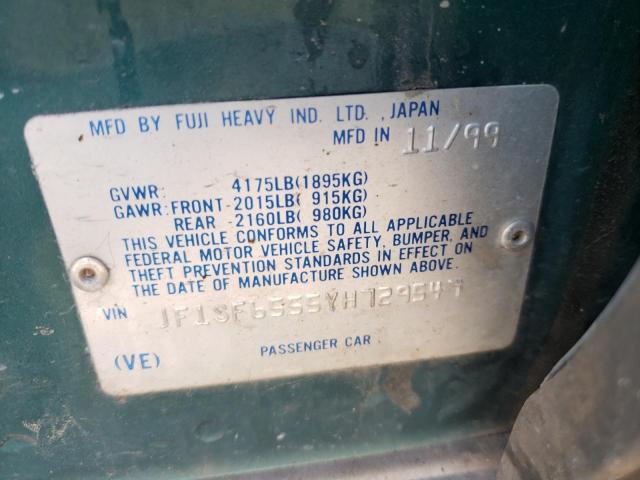 JF1SF6555YH729547 - 2000 SUBARU FORESTER S Yaşıl foto 10