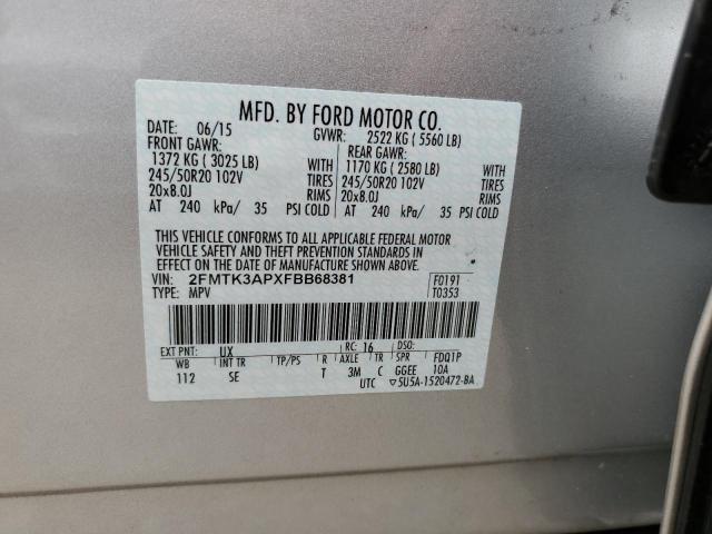 2FMTK3APXFBB68381 - 2015 FORD EDGE SPORT SILVER photo 10