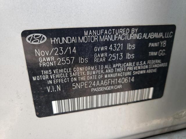 5NPE24AA6FH140614 - 2015 HYUNDAI SONATA ECO SILVER photo 10