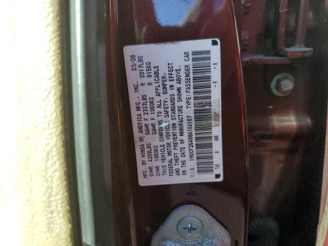 1HGCP26498A104167 - 2008 HONDA ACCORD LXP MAROON photo 10