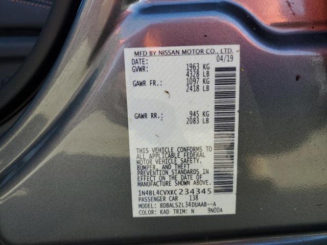 1N4BL4CVXKC234345 - 2019 NISSAN ALTIMA SR  photo 10