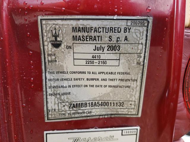 ZAMBB18A540011132 - 2004 MASERATI SPYDER CAM RED photo 10