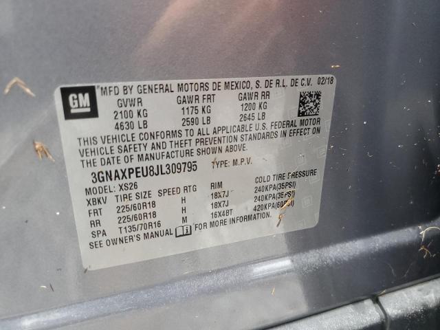 3GNAXPEU8JL309795 - 2018 CHEVROLET EQUINOX PR SILVER photo 10