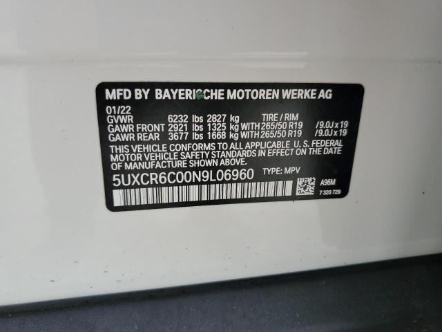 5UXCR6C00N9L06960 - 2022 BMW X5 XDRIVE4 WHITE photo 10
