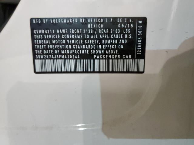 3VW2K7AJ8FM410244 - 2015 VOLKSWAGEN JETTA BASE WHITE photo 10