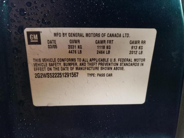 2G2WS522251291567 - 2005 PONTIAC GRAND PRIX Կապույտ լուսանկար 10