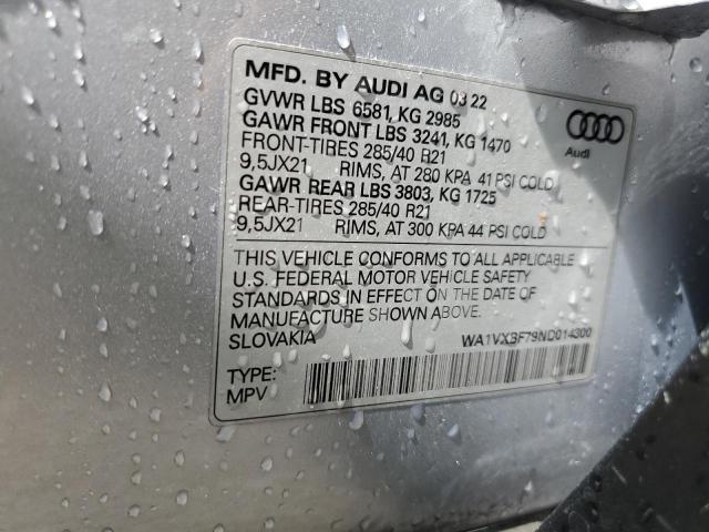 WA1VXBF79ND014300 - 2022 AUDI Q7 PRESTIG SILVER photo 10