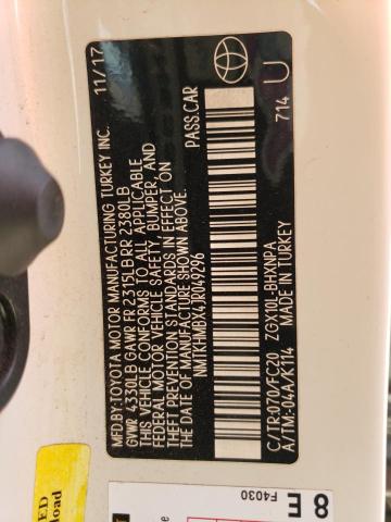 NMTKHMBX4JR049296 - 2018 TOYOTA C-HR XLE WHITE photo 10