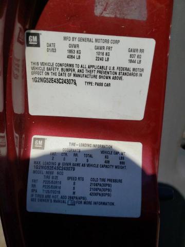 1G2NG52E43C243079 - 2003 PONTIAC GRAND AM S BURGUNDY photo 10