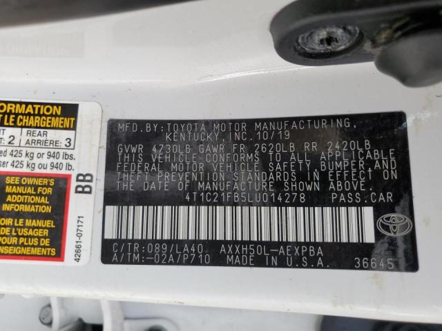 4T1C21FB5LU014278 - 2020 TOYOTA AVALON LIM WHITE photo 10