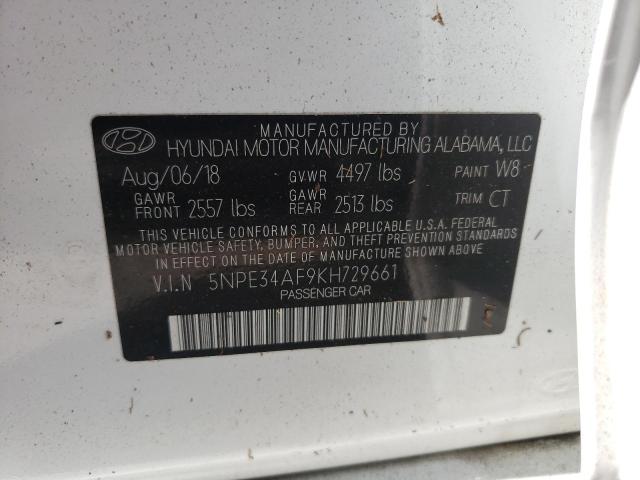 5NPE34AF9KH729661 - 2019 HYUNDAI SONATA LIM WHITE photo 10