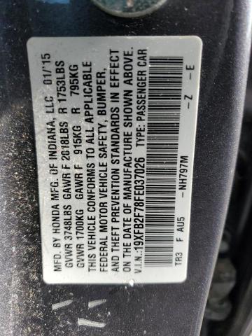 19XFB2F78FE037026 - 2015 HONDA CIVIC SE GRAY photo 10