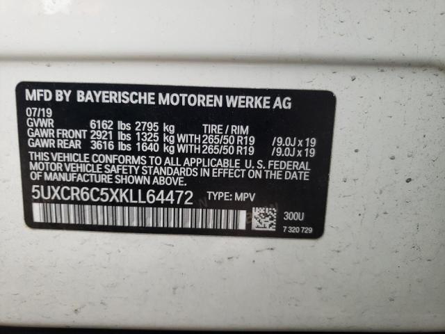 5UXCR6C5XKLL64472 - 2019 BMW X5 XDRIVE4 WHITE photo 10