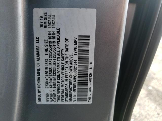 5FNRL6H93LB021614 - 2020 HONDA ODYSSEY EL GRAY photo 10