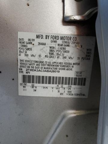 2FMDK3AC3ABA28019 - 2010 FORD EDGE SPORT SILVER photo 10