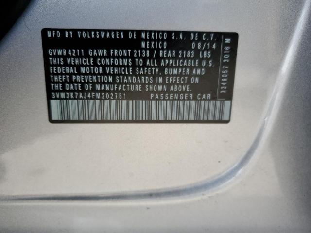3VW2K7AJ4FM202751 - 2015 VOLKSWAGEN JETTA BASE 银色 照片 10