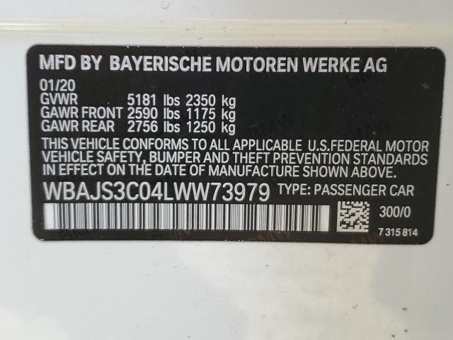 WBAJS3C04LWW73979 - 2020 BMW 540 XI WHITE photo 10