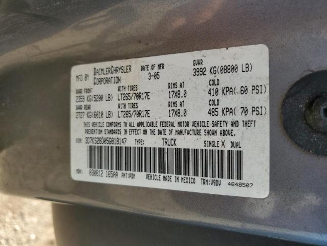 3D7KS28D05G818147 - 2005 DODGE RAM 2500 S GRAY photo 10