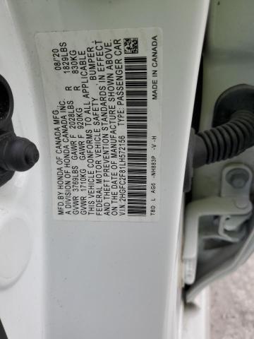 2HGFC2F81LH572156 - 2020 HONDA CIVIC SPOR WHITE photo 10