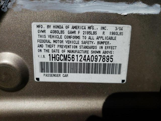 1HGCM56124A097895 - 2004 HONDA ACCORD DX GOLD photo 10