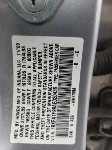 19XFA1F99AE020436 - 2010 HONDA CIVIC EXL SILVER photo 10