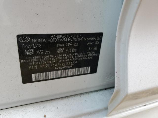 5NPE34AF4KH764219 - 2019 HYUNDAI SONATA LIM WHITE photo 10