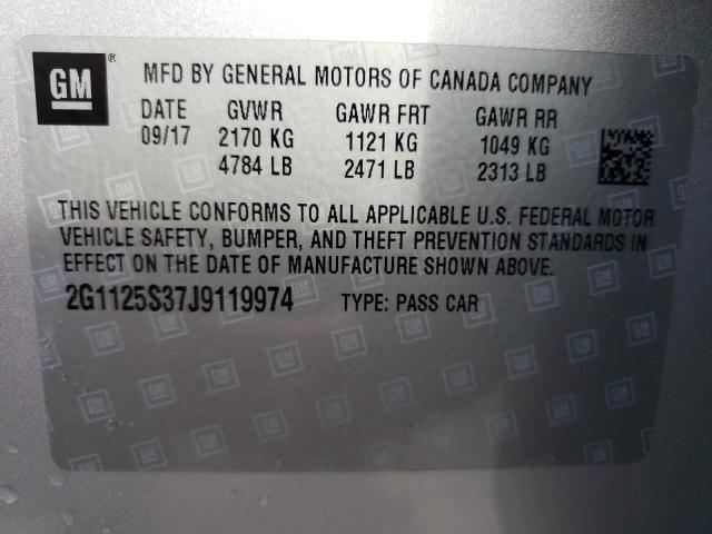 2G1125S37J9119974 - 2018 CHEVROLET IMPALA PRE ვერცხლისფერი ფოტო 10