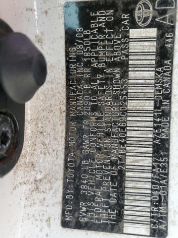 2T1BE40E69C025453 - 2009 TOYOTA COROLLA XR 白色 照片 10