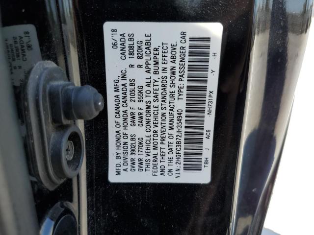 2HGFC3B72JH354940 - 2018 HONDA CIVIC EXL 黑色 照片 10