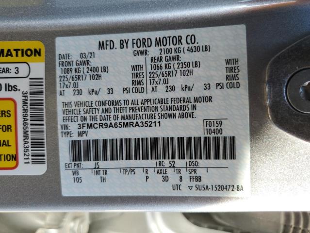 3FMCR9A65MRA35211 - 2021 FORD BRONCO SPO SILVER photo 10